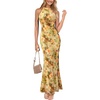 image:imageVFSHOW Womens Elegant Halter Neck Formal Bodycon Fitted Wedding Guest Long Cocktail Evening Mermaid Maxi DressOrange and Yellow Floral Print