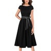 image:imageVFSHOW Womens Elegant Patchwork Pockets Pleated Work Office Business Casual Party Belted ALine Midi DressBlackwhite Piping