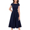 image:imageVFSHOW Womens Elegant Patchwork Pockets Pleated Work Office Business Casual Party Belted ALine Midi DressNavy Blueb