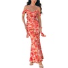 image:imageVFSHOW Womens Floral Cowl Neck Ruffle Wedding Guest Mermaid Maxi Dress  Adjustable Spaghetti Straps Off Shoulder Backless Printed Mesh Slim Bodycon Cocktail Parties SemiFormal Cruise DinnerOrange Floral Print