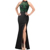 image:imageVFSHOW Womens Formal Sexy Halter High Slit Prom Wedding Guest Maxi Dress 2023 Illusion Sweetheart Neckline Evening Long GownSparkly Black  Floral Lace Embroidery