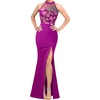 image:imageVFSHOW Womens Formal Sexy Halter High Slit Prom Wedding Guest Maxi Dress 2023 Illusion Sweetheart Neckline Evening Long GownSparkly Purple  Leaf Embroidery