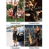 image:imageVFSHOW Womens Cowl Neck Ruffle Spaghetti Strap Wedding Guest Midi Dress Ruched Slit Formal Cocktail Evening Party DressesBlack and Multi Floral Print