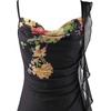 image:imageVFSHOW Womens Cowl Neck Ruffle Spaghetti Strap Wedding Guest Midi Dress Ruched Slit Formal Cocktail Evening Party DressesBlack and Multi Floral Print