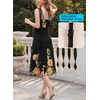 image:imageVFSHOW Womens Cowl Neck Ruffle Spaghetti Strap Wedding Guest Midi Dress Ruched Slit Formal Cocktail Evening Party DressesBlack and Multi Floral Print