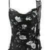 image:imageVFSHOW Womens Cowl Neck Ruffle Spaghetti Strap Wedding Guest Midi Dress Ruched Slit Formal Cocktail Evening Party DressesBlack and White Floral Print