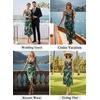 image:imageVFSHOW Womens Cowl Neck Ruffle Spaghetti Strap Wedding Guest Midi Dress Ruched Slit Formal Cocktail Evening Party DressesGreen and Multi Floral Print