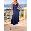 image:imageVFSHOW Womens Cowl Neck Ruffle Spaghetti Strap Wedding Guest Midi Dress Ruched Slit Formal Cocktail Evening Party DressesNavy Blue