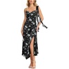 image:imageVFSHOW Womens Cowl Neck Ruffle Spaghetti Strap Wedding Guest Midi Dress Ruched Slit Formal Cocktail Evening Party DressesBlack and White Floral Print