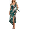 image:imageVFSHOW Womens Cowl Neck Ruffle Spaghetti Strap Wedding Guest Midi Dress Ruched Slit Formal Cocktail Evening Party DressesGreen and Multi Floral Print