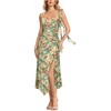 image:imageVFSHOW Womens Cowl Neck Ruffle Spaghetti Strap Wedding Guest Midi Dress Ruched Slit Formal Cocktail Evening Party DressesGreen and Orange Floral Print