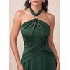 image:imageVFSHOW Womens Halter Neck Ruched Formal Prom ALine Maxi Dress 2026 High Slit Bridesmaid Wedding Guest Dresses Evening GownGreen