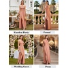 image:imageVFSHOW Womens Halter Neck Ruched Formal Prom ALine Maxi Dress 2026 High Slit Bridesmaid Wedding Guest Dresses Evening GownPink
