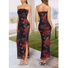 image:imageVFSHOW Womens Sexy Strapless Semi Formal Tube Bodycon Maxi Dress 2026 Summer Side Slit Wedding Guest Cocktail Party DressesBlack With Red Floral Print
