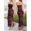 image:imageVFSHOW Womens Sexy Strapless Semi Formal Tube Bodycon Maxi Dress 2026 Summer Side Slit Wedding Guest Cocktail Party DressesBlack With Red Floral Printb