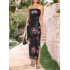 image:imageVFSHOW Womens Sexy Strapless Semi Formal Tube Bodycon Maxi Dress 2026 Summer Side Slit Wedding Guest Cocktail Party DressesBlack and Pink Floral Print