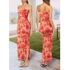 image:imageVFSHOW Womens Sexy Strapless Semi Formal Tube Bodycon Maxi Dress 2026 Summer Side Slit Wedding Guest Cocktail Party DressesOrange Floral Print