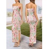 image:imageVFSHOW Womens Sexy Strapless Semi Formal Tube Bodycon Maxi Dress 2026 Summer Side Slit Wedding Guest Cocktail Party DressesPink Floral Print