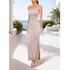 image:imageVFSHOW Womens Sexy Strapless Semi Formal Tube Bodycon Maxi Dress 2026 Summer Side Slit Wedding Guest Cocktail Party DressesPink Purple Floral Lace