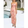 image:imageVFSHOW Womens Sexy Strapless Semi Formal Tube Bodycon Maxi Dress 2026 Summer Side Slit Wedding Guest Cocktail Party DressesPink and Yellow Floral Print