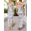 image:imageVFSHOW Womens Sexy Strapless Semi Formal Tube Bodycon Maxi Dress 2026 Summer Side Slit Wedding Guest Cocktail Party DressesWhite With Blue Floral Print