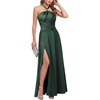image:imageVFSHOW Womens Halter Neck Ruched Formal Prom ALine Maxi Dress 2026 High Slit Bridesmaid Wedding Guest Dresses Evening GownGreen