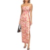 image:imageVFSHOW Womens Sexy Strapless Semi Formal Tube Bodycon Maxi Dress 2026 Summer Side Slit Wedding Guest Cocktail Party DressesPink and Yellow Floral Print