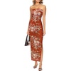 image:imageVFSHOW Womens Sexy Strapless Semi Formal Tube Bodycon Maxi Dress 2026 Summer Side Slit Wedding Guest Cocktail Party DressesRust Red Floral Print