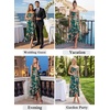 image:imageVFSHOW Womens Cowl Neck Cocktail Formal Wedding Guest Elegant High Low Ruffle Slit Evening Party A Line Long DressDark Green Floral Print