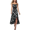 image:imageVFSHOW Womens Cowl Neck Cocktail Formal Wedding Guest Elegant High Low Ruffle Slit Evening Party A Line Long DressBlack and White Floral Print