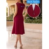 image:imageVFSHOW Womens Asymmetric Ruffle Ruched Cocktail Sleeveless Elegant Boat Neck Wedding Guest Business Formal A Line Midi DressDark Red