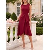 image:imageVFSHOW Womens Asymmetric Ruffle Ruched Cocktail Sleeveless Elegant Boat Neck Wedding Guest Business Formal A Line Midi DressDark Red