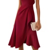 image:imageVFSHOW Womens Asymmetric Ruffle Ruched Cocktail Sleeveless Elegant Boat Neck Wedding Guest Business Formal A Line Midi DressDark Red
