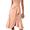 image:imageVFSHOW Womens Asymmetric Ruffle Ruched Cocktail Sleeveless Elegant Boat Neck Wedding Guest Business Formal A Line Midi DressLight Pink