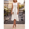 image:imageVFSHOW Womens Asymmetric Ruffle Ruched Cocktail Sleeveless Elegant Boat Neck Wedding Guest Business Formal A Line Midi DressOffwhite