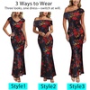 image:imageVFSHOW Womens Floral Off The Shoulder Wedding Guest Cocktail Long Dress  2026 Sexy Mesh One Shoulder Formal Maxi Bodycon DressesBlack With Red Floral Print