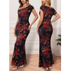 image:imageVFSHOW Womens Floral Off The Shoulder Wedding Guest Cocktail Long Dress  2026 Sexy Mesh One Shoulder Formal Maxi Bodycon DressesBlack With Red Floral Print