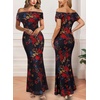 image:imageVFSHOW Womens Floral Off The Shoulder Wedding Guest Cocktail Long Dress  2026 Sexy Mesh One Shoulder Formal Maxi Bodycon DressesBlack With Red Floral Print