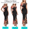 image:imageVFSHOW Womens Floral Off The Shoulder Wedding Guest Cocktail Long Dress  2026 Sexy Mesh One Shoulder Formal Maxi Bodycon DressesBlack and Orange Floral Print
