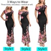image:imageVFSHOW Womens Floral Off The Shoulder Wedding Guest Cocktail Long Dress  2026 Sexy Mesh One Shoulder Formal Maxi Bodycon DressesBlack and Pink Floral Print