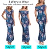 image:imageVFSHOW Womens Floral Off The Shoulder Wedding Guest Cocktail Long Dress  2026 Sexy Mesh One Shoulder Formal Maxi Bodycon DressesBlue Floral Print