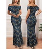 image:imageVFSHOW Womens Floral Off The Shoulder Wedding Guest Cocktail Long Dress  2026 Sexy Mesh One Shoulder Formal Maxi Bodycon DressesBlue and Black Leopard Print