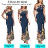 image:imageVFSHOW Womens Floral Off The Shoulder Wedding Guest Cocktail Long Dress  2026 Sexy Mesh One Shoulder Formal Maxi Bodycon DressesDark Blue and Multi Floral Print