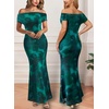 image:imageVFSHOW Womens Floral Off The Shoulder Wedding Guest Cocktail Long Dress  2026 Sexy Mesh One Shoulder Formal Maxi Bodycon DressesGreen Floral Print