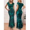 image:imageVFSHOW Womens Floral Off The Shoulder Wedding Guest Cocktail Long Dress  2026 Sexy Mesh One Shoulder Formal Maxi Bodycon DressesGreen Floral Print