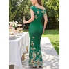 image:imageVFSHOW Womens Floral Off The Shoulder Wedding Guest Cocktail Long Dress  2026 Sexy Mesh One Shoulder Formal Maxi Bodycon DressesGreen Floral Printc
