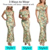 image:imageVFSHOW Womens Floral Off The Shoulder Wedding Guest Cocktail Long Dress  2026 Sexy Mesh One Shoulder Formal Maxi Bodycon DressesGreen and Orange Floral Print