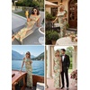 image:imageVFSHOW Womens Floral Off The Shoulder Wedding Guest Cocktail Long Dress  2026 Sexy Mesh One Shoulder Formal Maxi Bodycon DressesGreen and Orange Floral Print