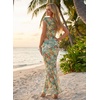 image:imageVFSHOW Womens Floral Off The Shoulder Wedding Guest Cocktail Long Dress  2026 Sexy Mesh One Shoulder Formal Maxi Bodycon DressesGreen and Orange Floral Print