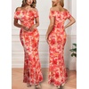 image:imageVFSHOW Womens Floral Off The Shoulder Wedding Guest Cocktail Long Dress  2026 Sexy Mesh One Shoulder Formal Maxi Bodycon DressesOrange Floral Print